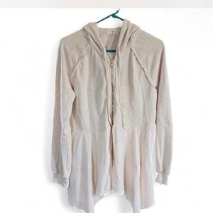 T. LA Anthropologie Cream Peplum Hoodie Zip Up